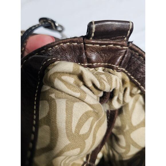 Fossil Brown Y2K leather satchel. M/L. W white stitches. Multiple pockets. Soft‎ - Picture 13 of 14
